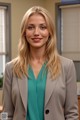 A woman in a business suit standing in an office.