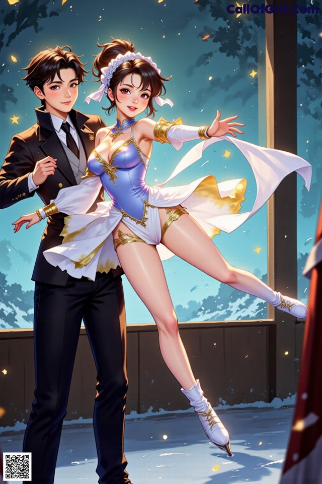 A man and a woman dressed in formal attire dancing in front of a window.